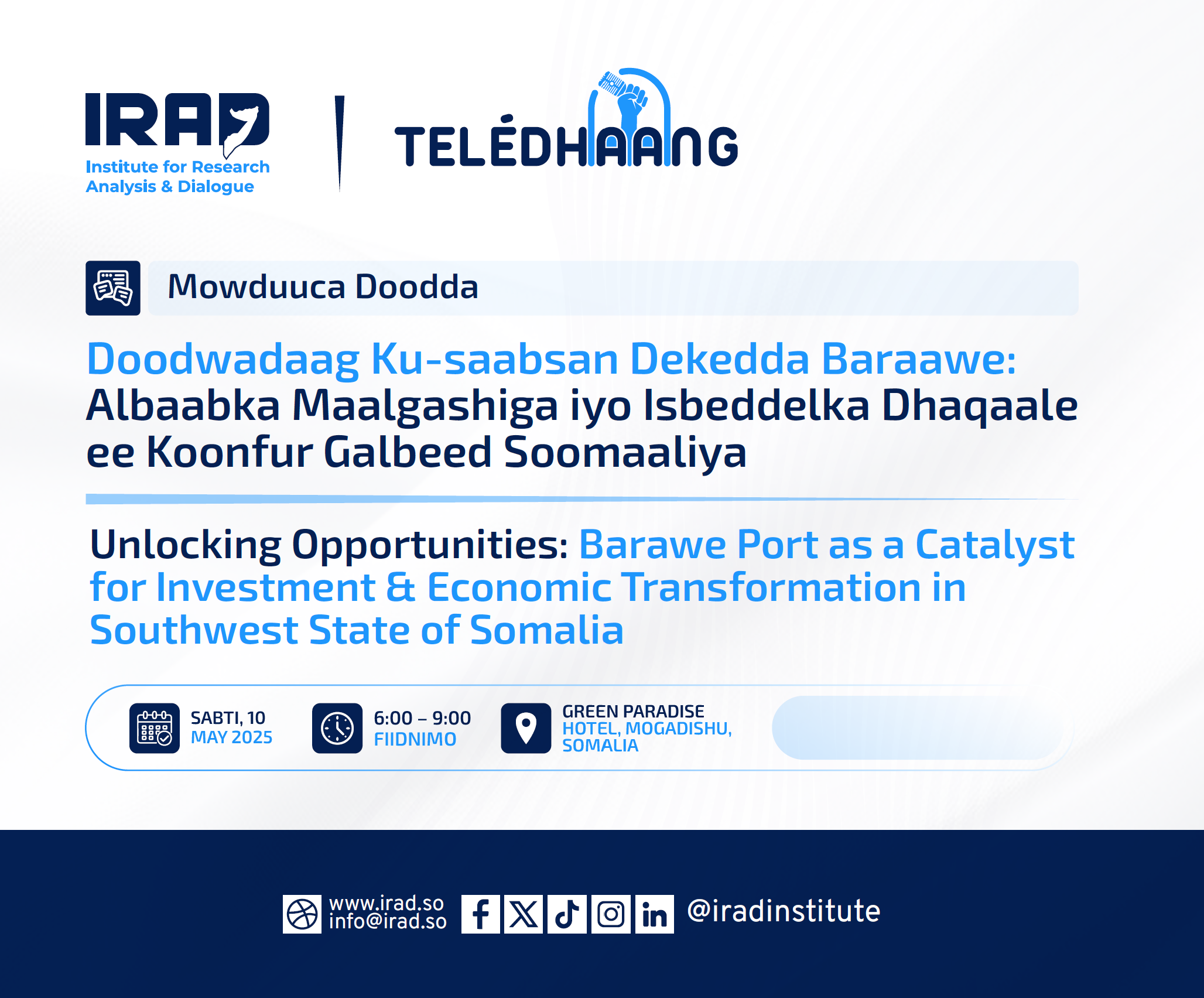 Invitation to the Event Unlocking Opportunities Barawe Port as a Catalyst for Investment and Economic Transformation in Southwest State of Somalia